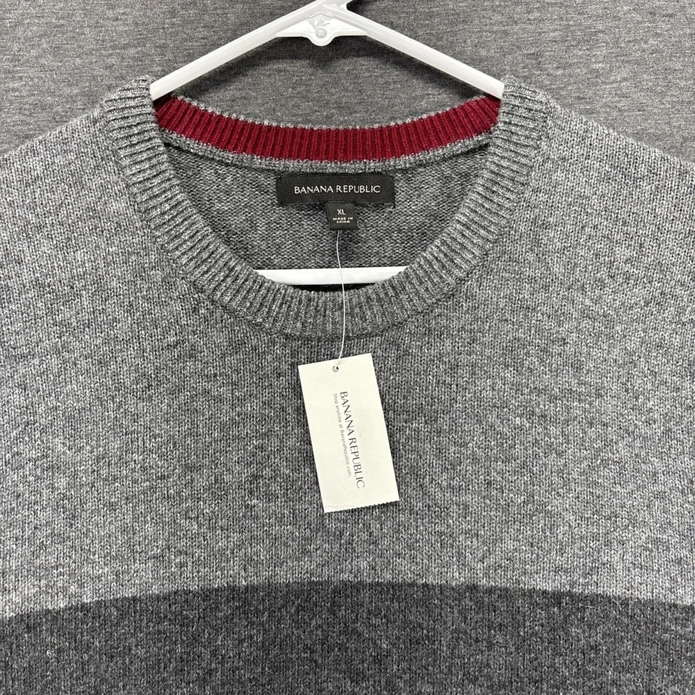 BANANA REPUBLIC‎ EXTRA FINE MERINO WOOL CREW NECK SWEATER MENS XL GRAY BLACK NEW